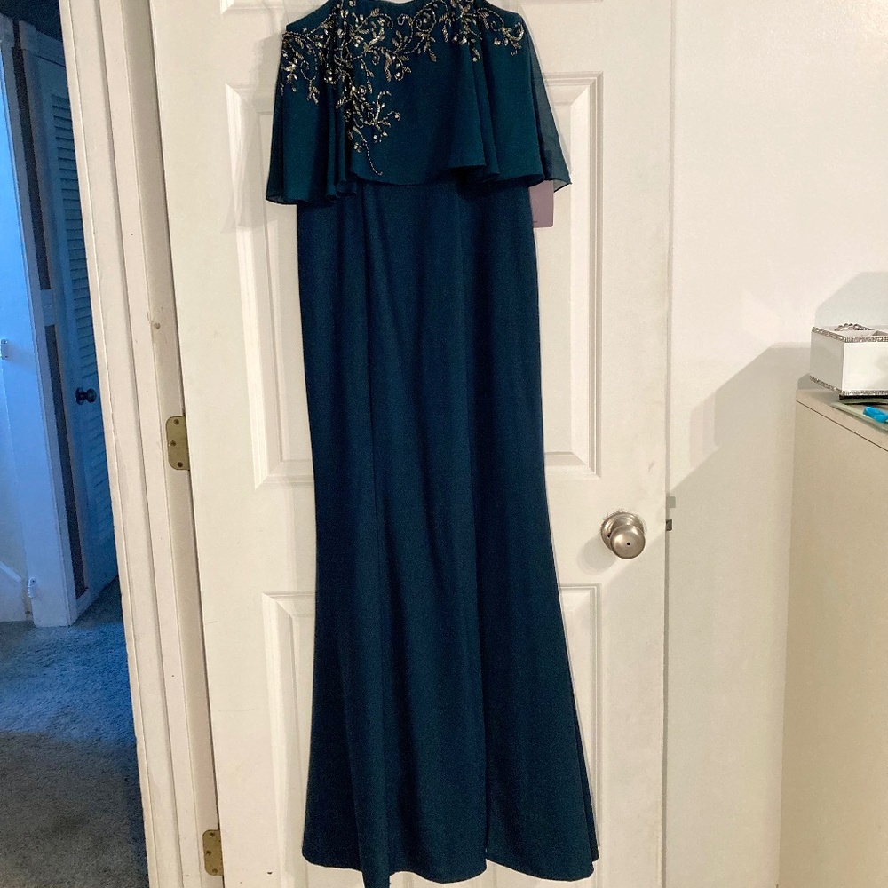 Green jade beaded strapless gown